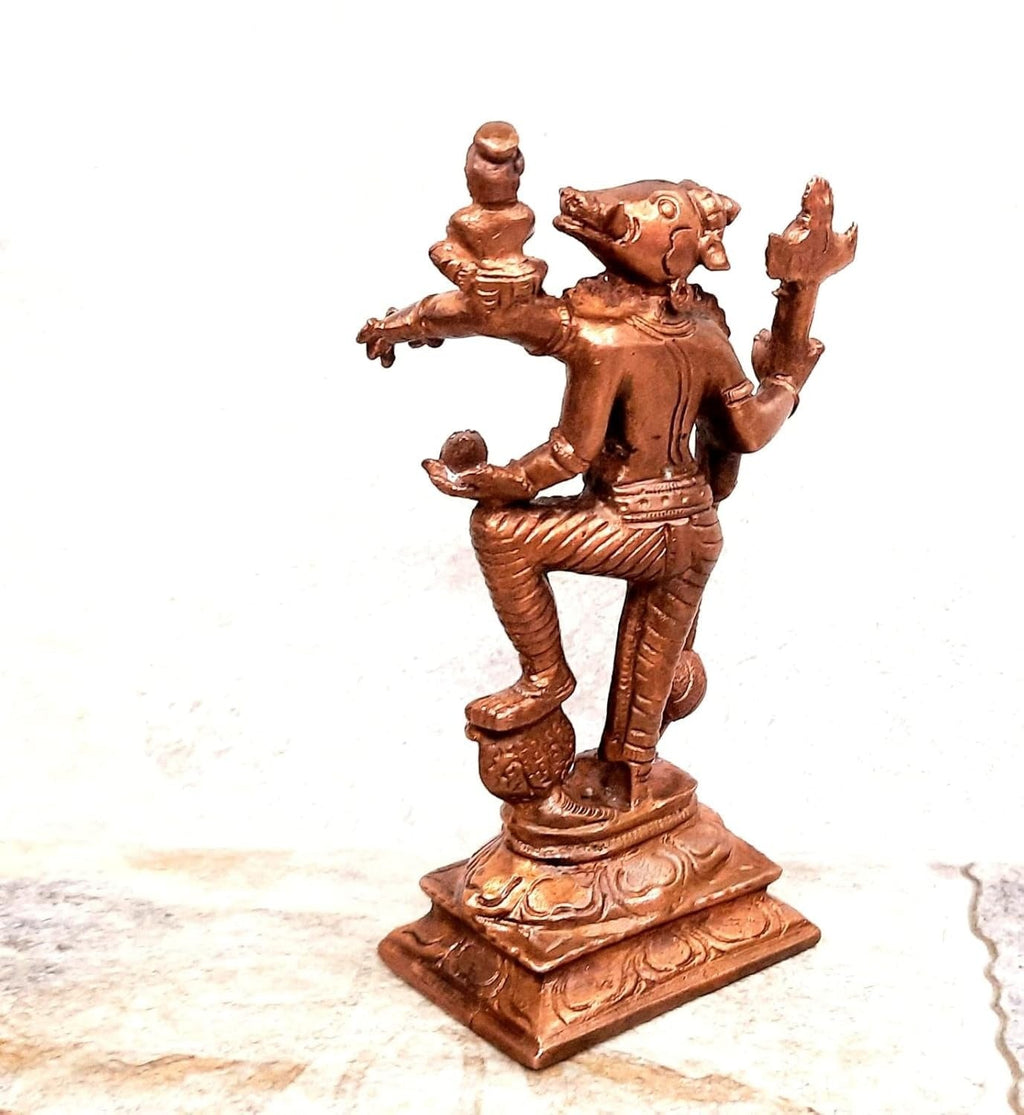 Brownish-Orange Copper Idols India, 5.1 Inches, Handmade Rarest First Time To Market Boovaraga, 415G, Patina Antique Finish, Pack Of 1 Piece