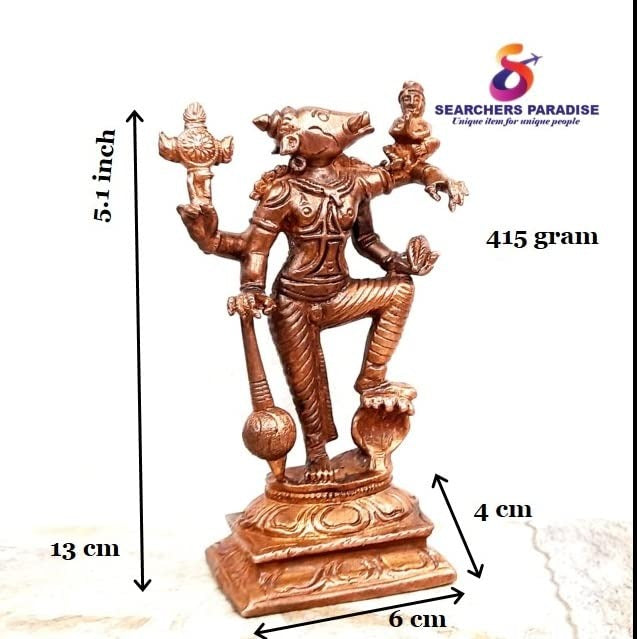 Brownish-Orange Copper Idols India, 5.1 Inches, Handmade Rarest First Time To Market Boovaraga, 415G, Patina Antique Finish, Pack Of 1 Piece