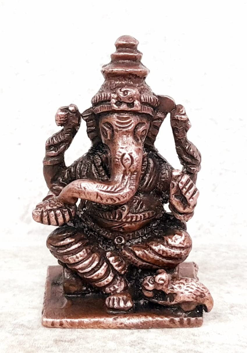 Brownish-Orange Copper Idols, 1.6 Inches, Handmade Ganesh, 48G, Patina Antique Finish, Pack Of 1 Piece