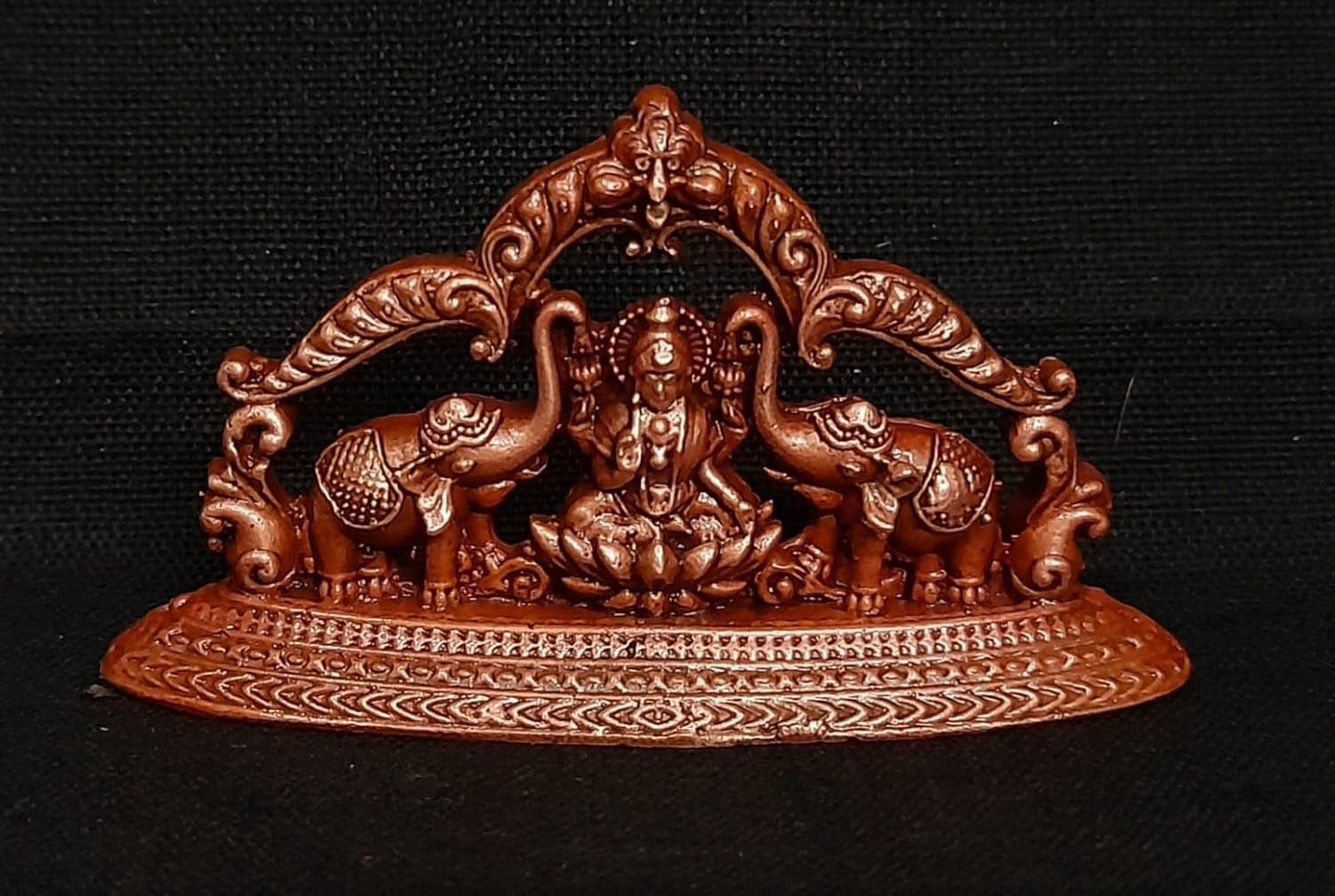 Brownish-Orange Copper Idols India, 1.3 Inches, Handmade Mahalakshmi Idols With Paired Elephants, 55G, Patina Antique Finish, Pack Of 1 Piece