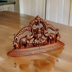 Brownish-Orange Copper Idols India, 1.3 Inches, Handmade Mahalakshmi Idols With Paired Elephants, 55G, Patina Antique Finish, Pack Of 1 Piece