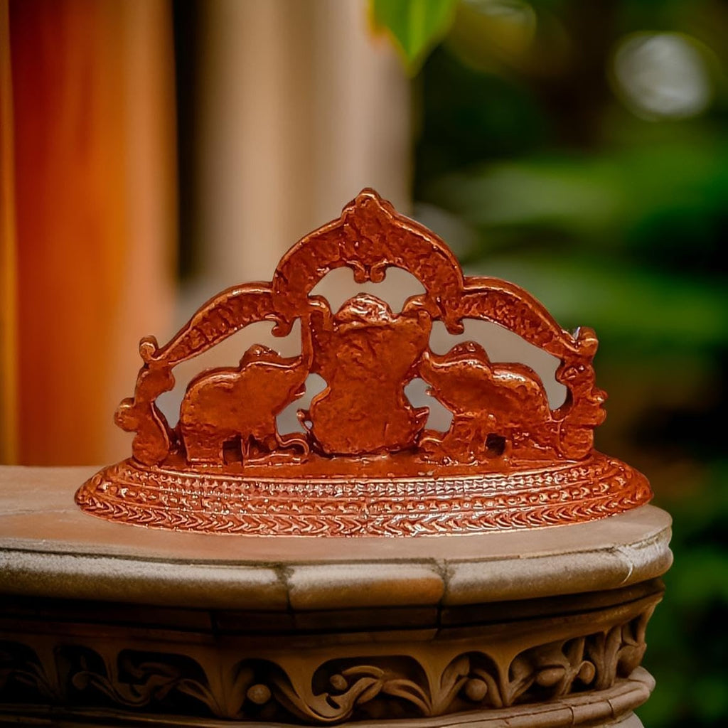 Brownish-Orange Copper Idols India, 1.3 Inches, Handmade Mahalakshmi Idols With Paired Elephants, 55G, Patina Antique Finish, Pack Of 1 Piece