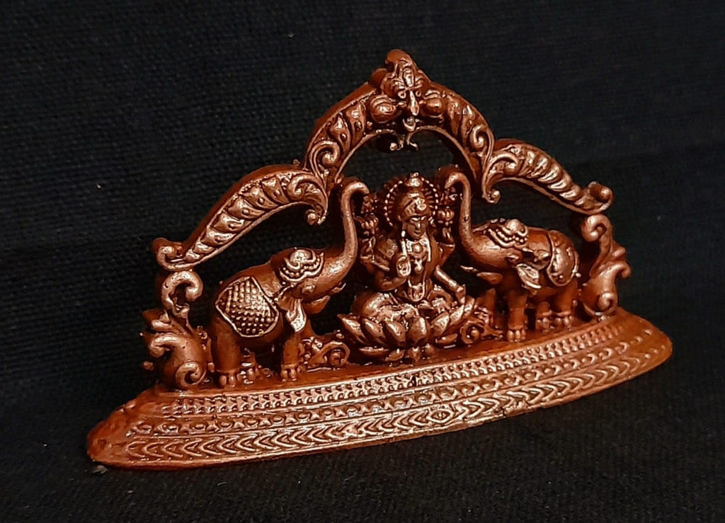 Brownish-Orange Copper Idols India, 1.3 Inches, Handmade Mahalakshmi Idols With Paired Elephants, 55G, Patina Antique Finish, Pack Of 1 Piece