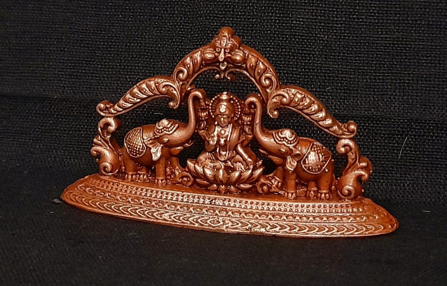 Brownish-Orange Copper Idols India, 1.3 Inches, Handmade Mahalakshmi Idols With Paired Elephants, 55G, Patina Antique Finish, Pack Of 1 Piece