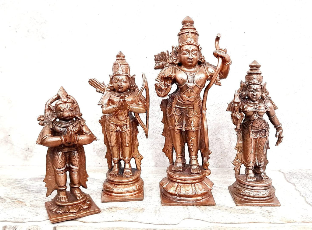 Brownish-Orange Copper Idols Of God Ram Darbar, 5.3 Inches, 730 Gram, Patina Antique Finish, Pack Of 4 Piece
