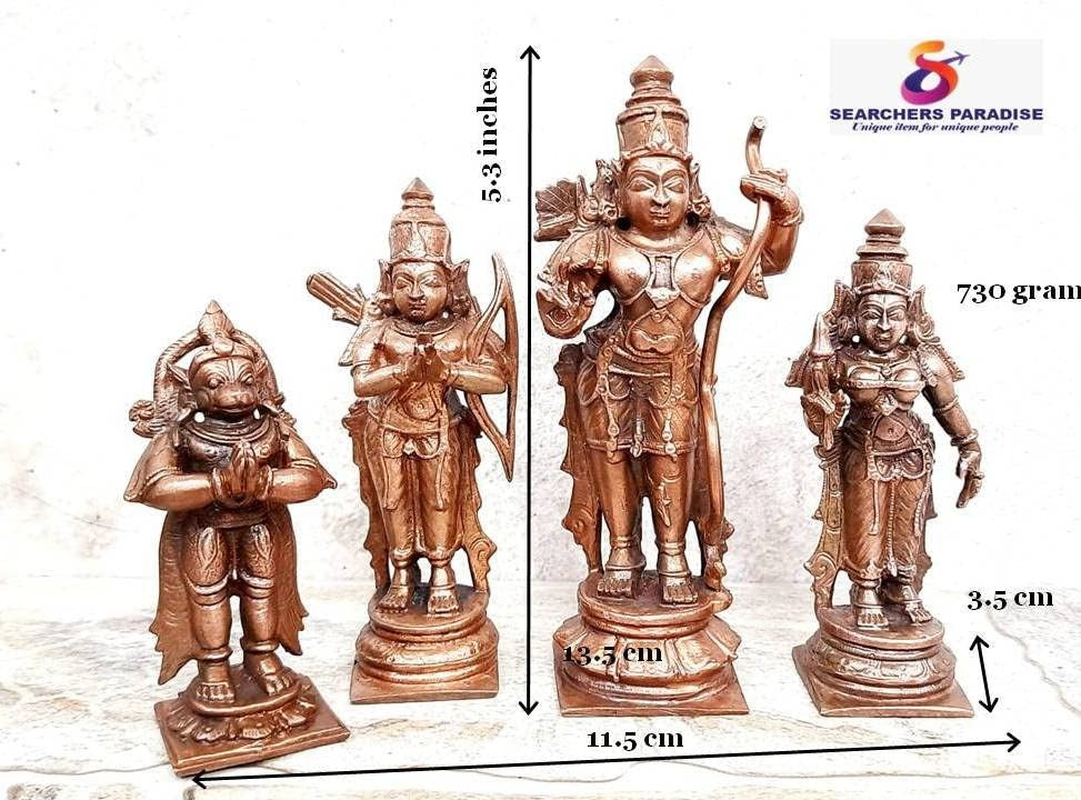 Brownish-Orange Copper Idols Of God Ram Darbar, 5.3 Inches, 730 Gram, Patina Antique Finish, Pack Of 4 Piece