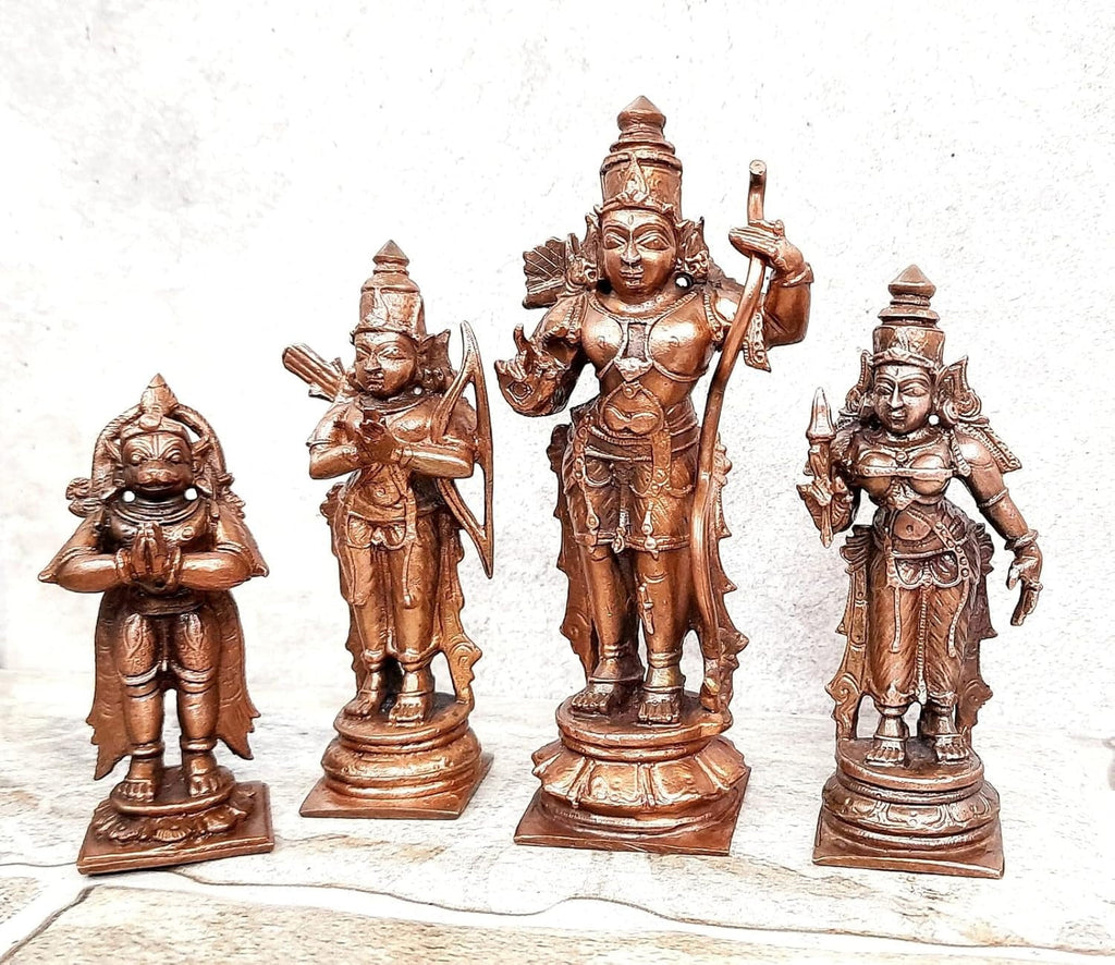 Brownish-Orange Copper Idols Of God Ram Darbar, 5.3 Inches, 730 Gram, Patina Antique Finish, Pack Of 4 Piece