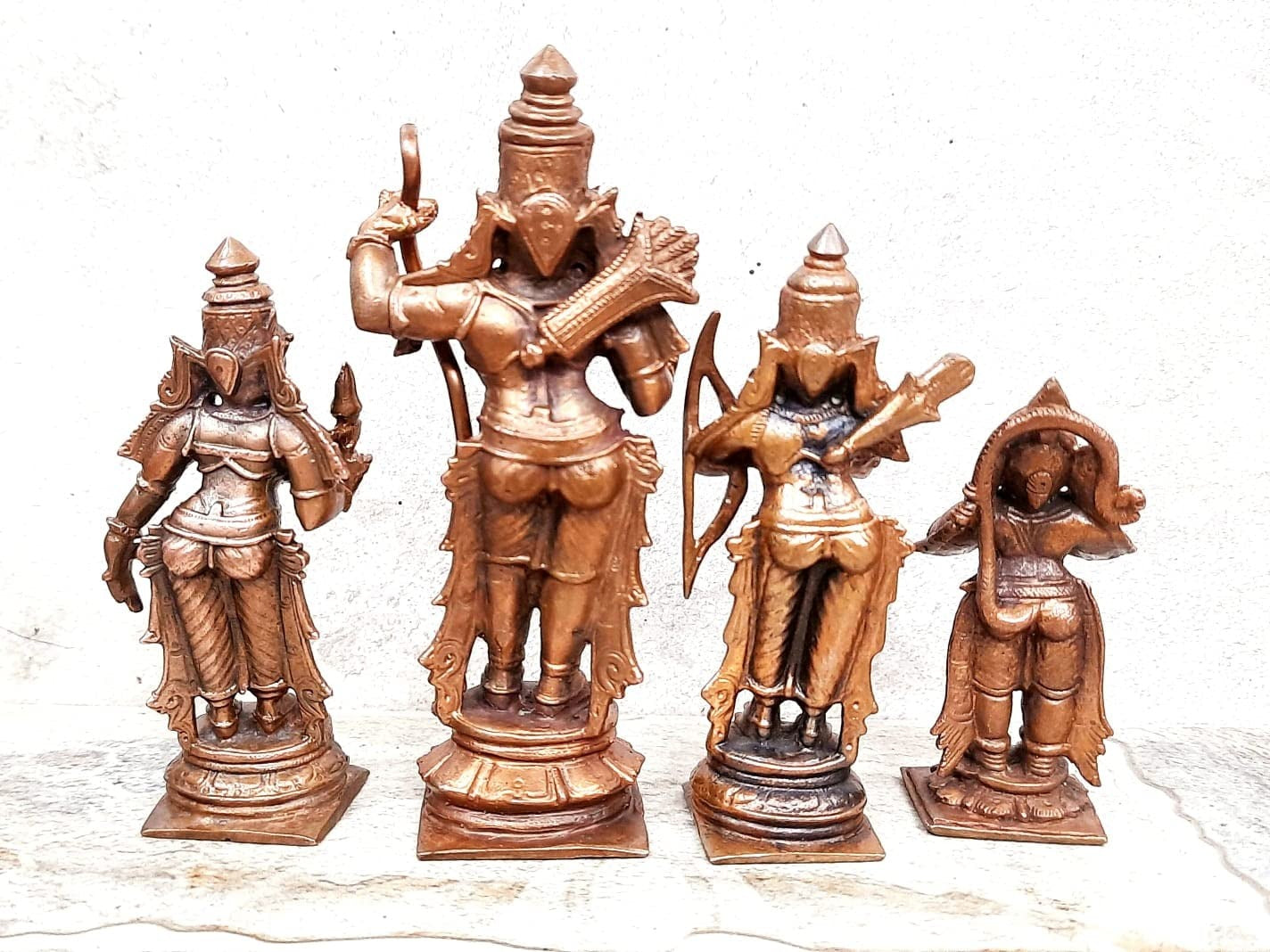 Brownish-Orange Copper Idols Of God Ram Darbar, 5.3 Inches, 730 Gram, Patina Antique Finish, Pack Of 4 Piece