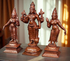 Brownish-Orange Copper Idols Of God Srinivasa Perumal With Sridevi And Bhudevi, 6 Inches, 1.4 Kg, Patina Antique Finish, Pack Of 3 Piece