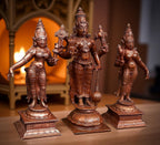 Brownish-Orange Copper Idols Of God Srinivasa Perumal With Sridevi And Bhudevi, 6 Inches, 1.4 Kg, Patina Antique Finish, Pack Of 3 Piece