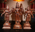 Brownish-Orange Copper Idols Of God Srinivasa Perumal With Sridevi And Bhudevi, 6 Inches, 1.4 Kg, Patina Antique Finish, Pack Of 3 Piece