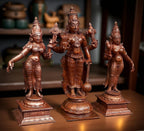 Brownish-Orange Copper Idols Of God Srinivasa Perumal With Sridevi And Bhudevi, 6 Inches, 1.4 Kg, Patina Antique Finish, Pack Of 3 Piece
