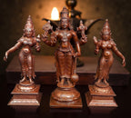 Brownish-Orange Copper Idols Of God Srinivasa Perumal With Sridevi And Bhudevi, 6 Inches, 1.4 Kg, Patina Antique Finish, Pack Of 3 Piece