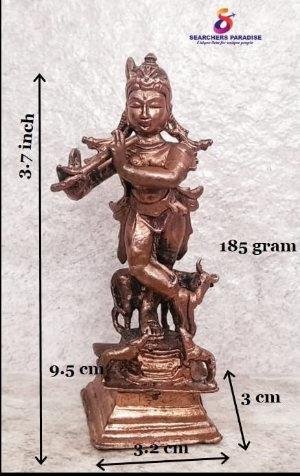 Brownish-Orange Copper Idols India, 3.7 Inches, Handmade God Krishna 185 Gram, Patina Antique Finish, Pack Of 1 Piece