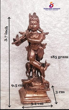 Brownish-Orange Copper Idols India, 3.7 Inches, Handmade God Krishna 185 Gram, Patina Antique Finish, Pack Of 1 Piece