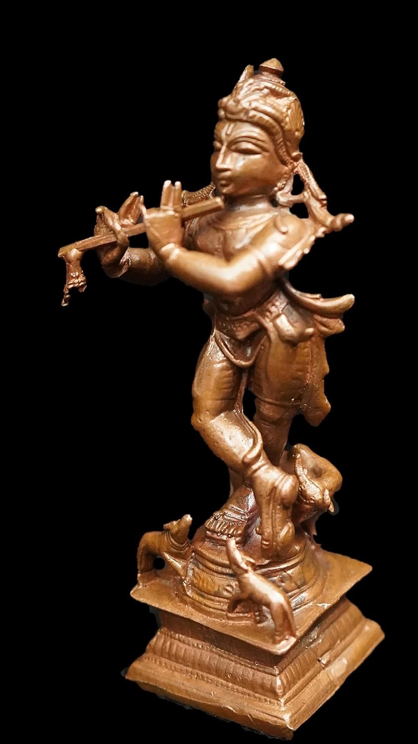 Brownish-Orange Copper Idols India, 3.7 Inches, Handmade God Krishna 185 Gram, Patina Antique Finish, Pack Of 1 Piece