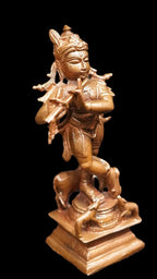 Brownish-Orange Copper Idols India, 3.7 Inches, Handmade God Krishna 185 Gram, Patina Antique Finish, Pack Of 1 Piece