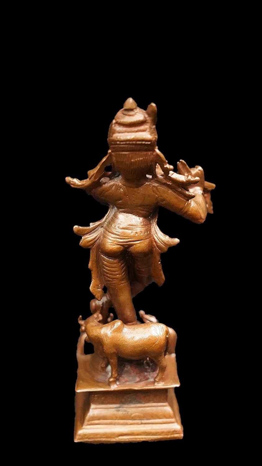 Brownish-Orange Copper Idols India, 3.7 Inches, Handmade God Krishna 185 Gram, Patina Antique Finish, Pack Of 1 Piece