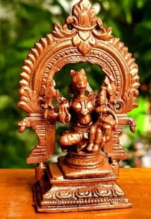 Brownish-Orange Copper Idols Of God Lakshmi Hayagiriva With Prabhavalli, 3.3 Inches, 146G, Patina Antique Finish, Pack Of 2 Piece