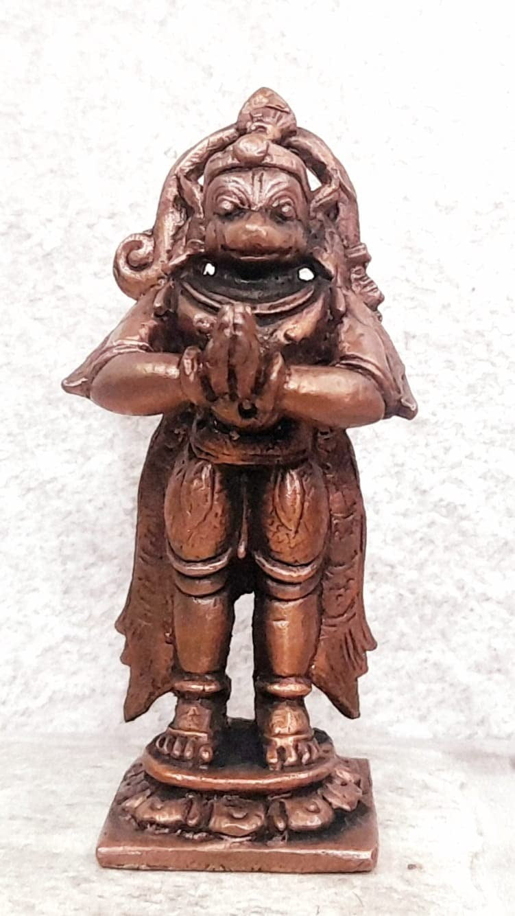 Brownish-Orange Copper Idols Indiaby, 2.5 Inches, Handmade Standing God Hanuman, 85G, Patina Antique Finish, Pack Of 1 Piece