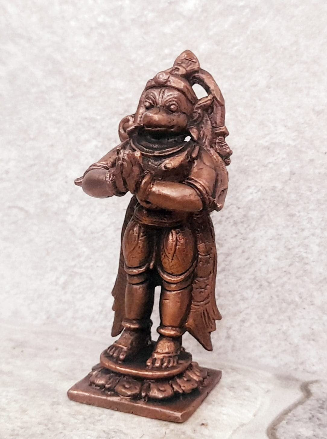 Brownish-Orange Copper Idols Indiaby, 2.5 Inches, Handmade Standing God Hanuman, 85G, Patina Antique Finish, Pack Of 1 Piece