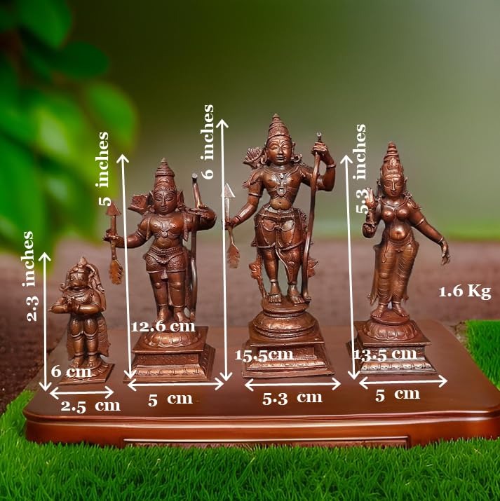 Brownish-Orange Copper Idols Of God Ram Darbar, 6 Inch, 1.6 Kg, Patina Antique Finish, Pack Of 4 Piece