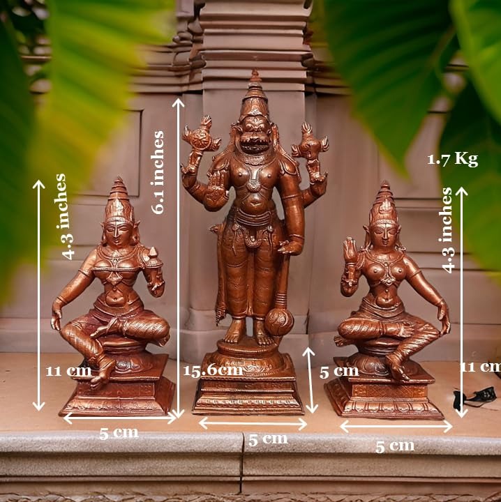 Brown Handmade Copper Narasimhar Sridevi, Bhudevi Combo Set, 6.1 Inch, 1.7 Kg, Pack Of Piece