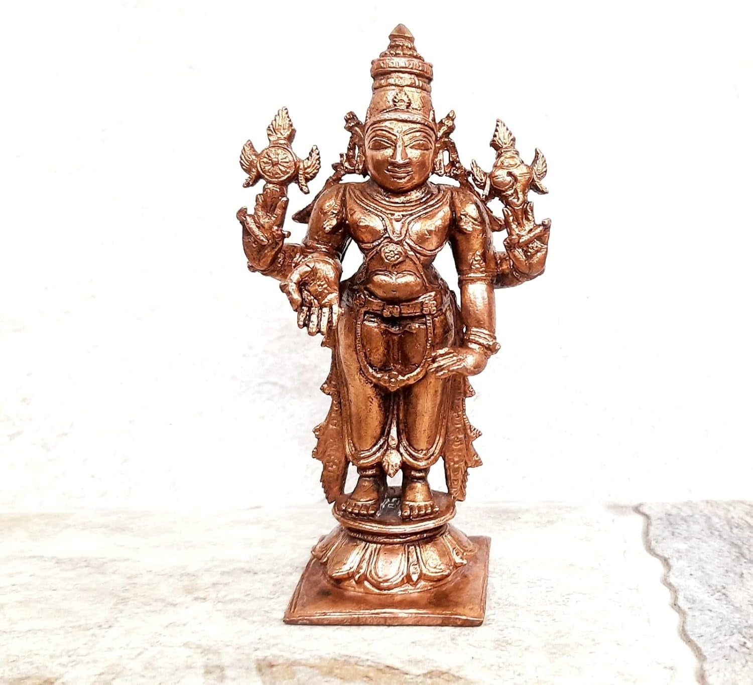 Brownish-Orange Copper Idols India, 3.9 Inches, Handmade Lord Venkateswara, 231Grams, Patina Antique Finish, Pack Of 1 Piece
