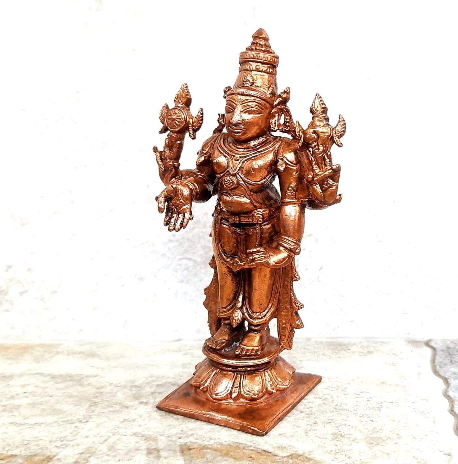 Brownish-Orange Copper Idols India, 3.9 Inches, Handmade Lord Venkateswara, 231Grams, Patina Antique Finish, Pack Of 1 Piece
