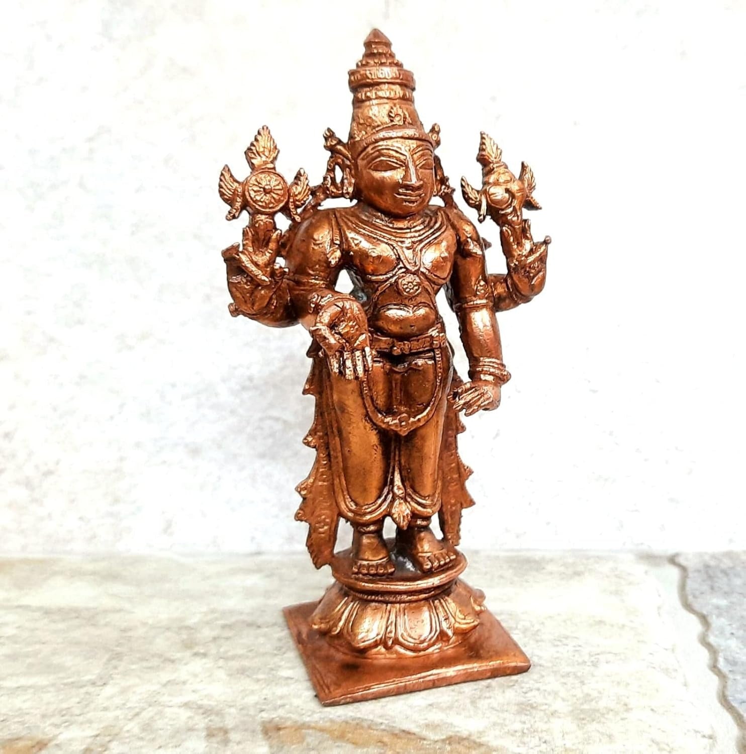 Brownish-Orange Copper Idols India, 3.9 Inches, Handmade Lord Venkateswara, 231Grams, Patina Antique Finish, Pack Of 1 Piece