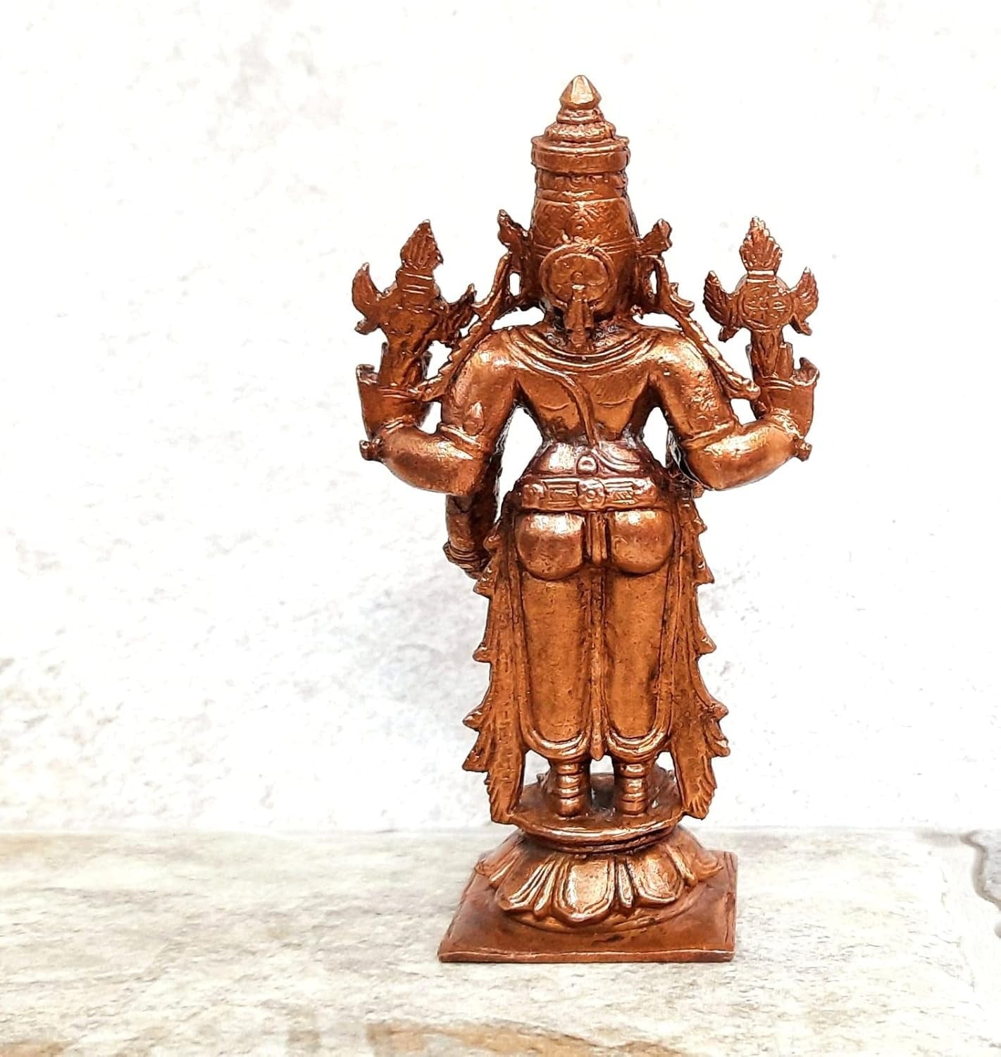 Brownish-Orange Copper Idols India, 3.9 Inches, Handmade Lord Venkateswara, 231Grams, Patina Antique Finish, Pack Of 1 Piece
