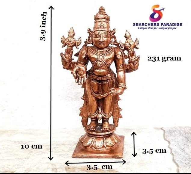 Brownish-Orange Copper Idols India, 3.9 Inches, Handmade Lord Venkateswara, 231Grams, Patina Antique Finish, Pack Of 1 Piece