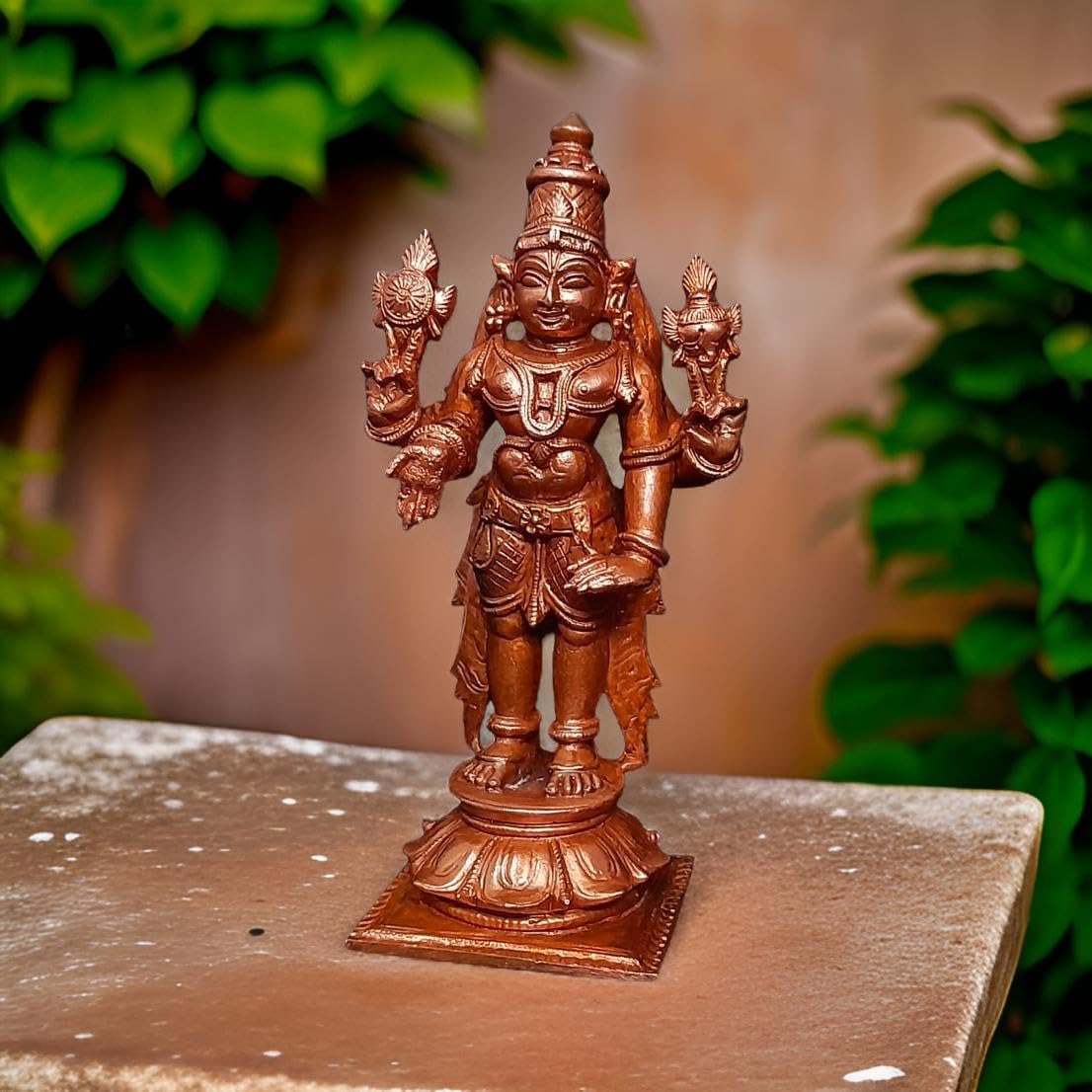 Brownish-Orange Copper Idols India, 3.9 Inches, Handmade Lord Venkateswara, 231Grams, Patina Antique Finish, Pack Of 1 Piece