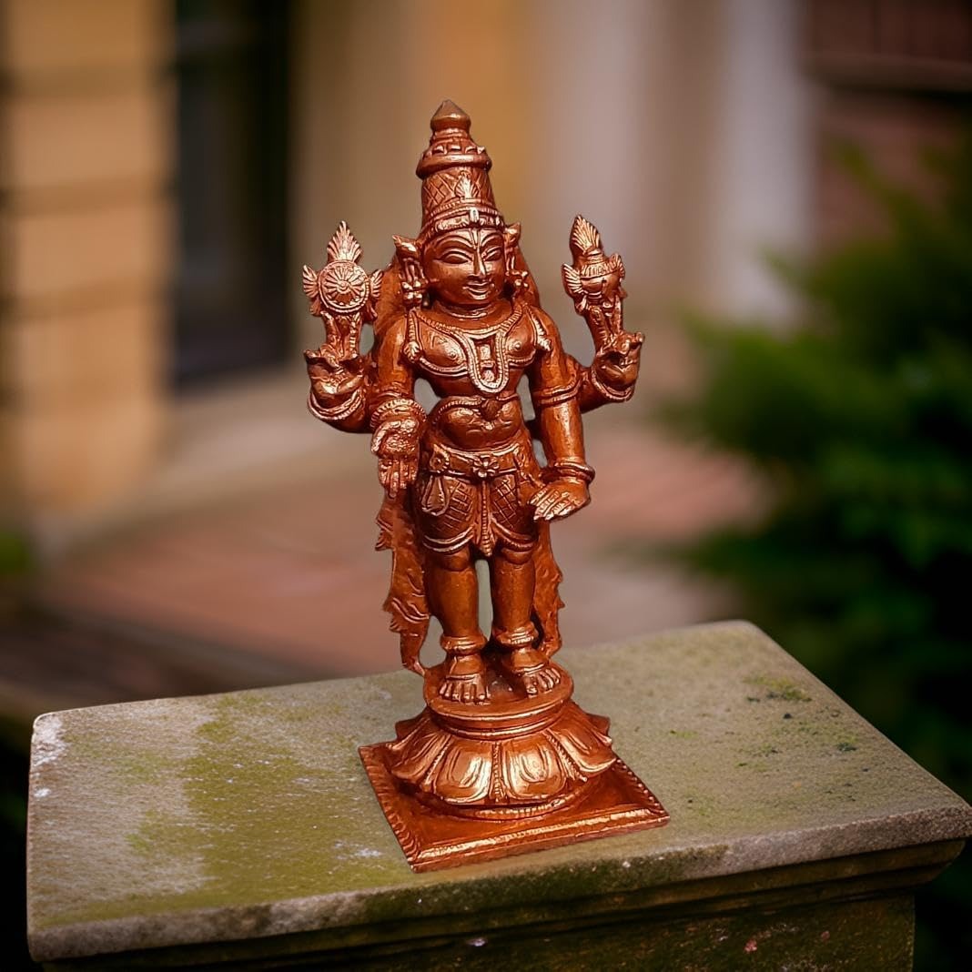 Brownish-Orange Copper Idols India, 3.9 Inches, Handmade Lord Venkateswara, 231Grams, Patina Antique Finish, Pack Of 1 Piece