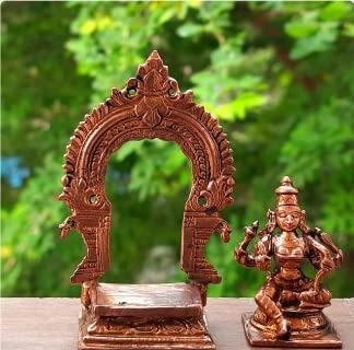 Brownish-Orange Copper Idols India, 3.3 Inches, Handmade Raja Rajeshwari Idol With Makara Thooranam, 140G, Patina Antique Finish, Pack Of 1 Piece