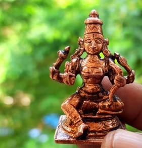 Brownish-Orange Copper Idols India, 3.3 Inches, Handmade Raja Rajeshwari Idol With Makara Thooranam, 140G, Patina Antique Finish, Pack Of 1 Piece