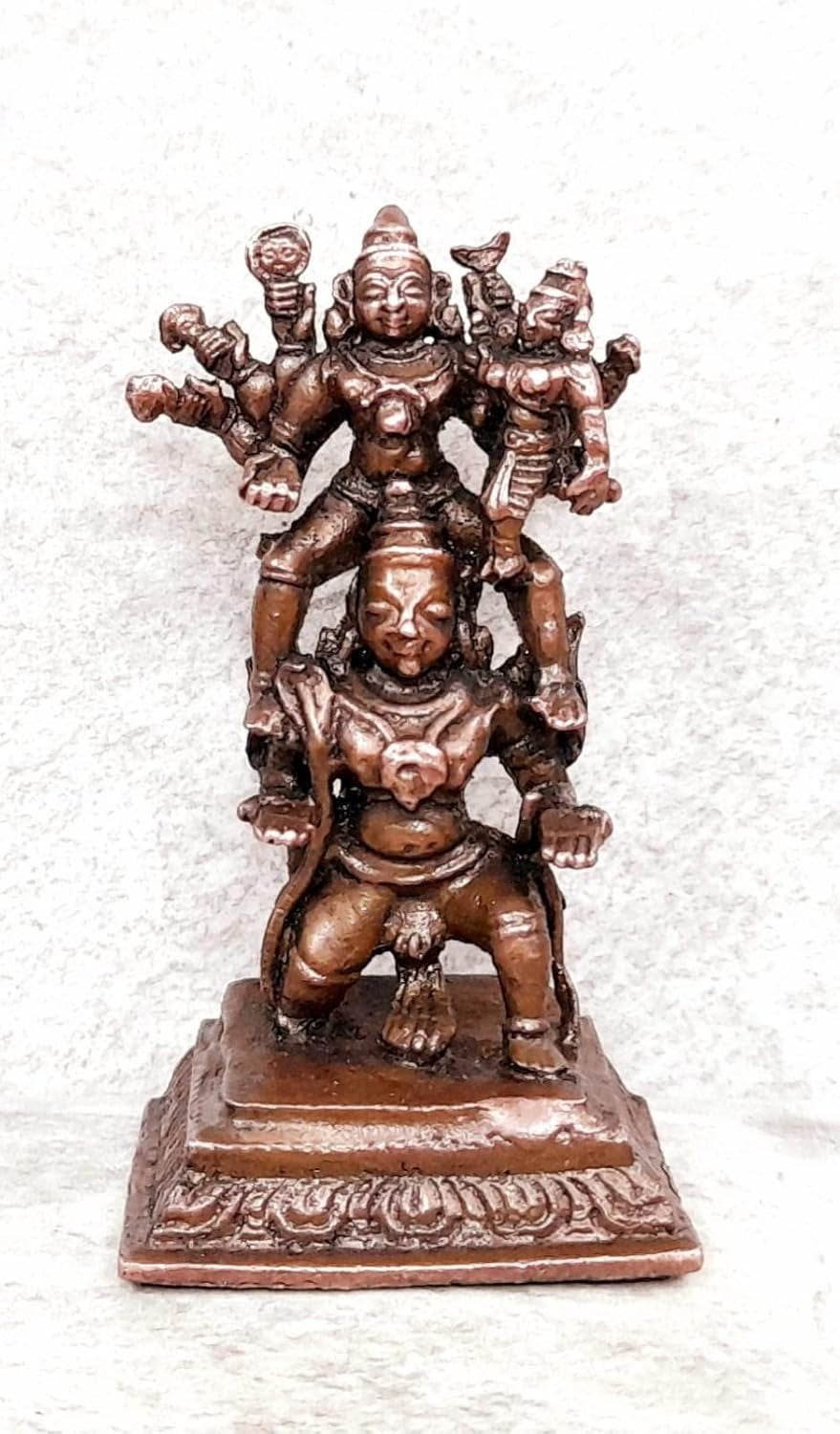 Brownish-Orange Copper Idols India, 2.3 Inches, Handmade Garuda Vahanam With Perumal And Lakshmi, 100G, Patina Antique Finish, Pack Of 1 Piece
