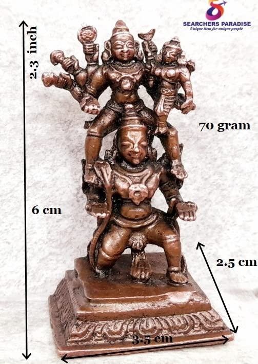 Brownish-Orange Copper Idols India, 2.3 Inches, Handmade Garuda Vahanam With Perumal And Lakshmi, 100G, Patina Antique Finish, Pack Of 1 Piece