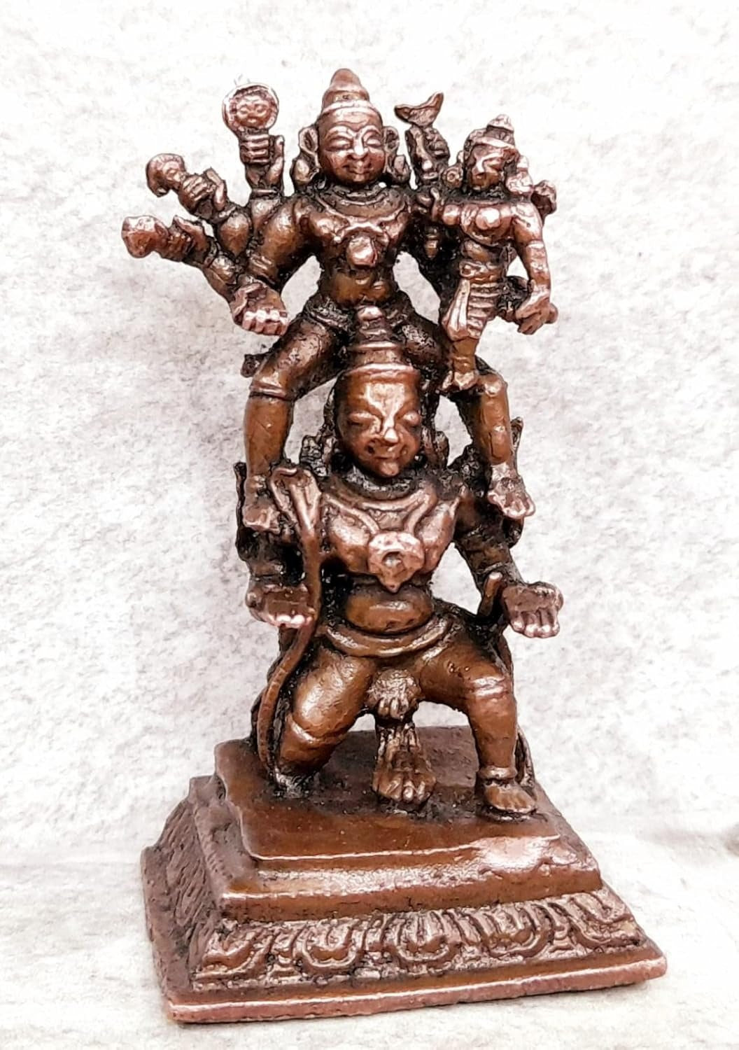 Brownish-Orange Copper Idols India, 2.3 Inches, Handmade Garuda Vahanam With Perumal And Lakshmi, 100G, Patina Antique Finish, Pack Of 1 Piece