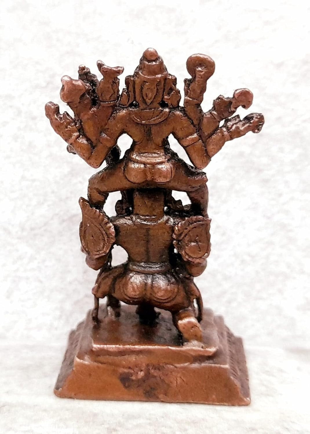 Brownish-Orange Copper Idols India, 2.3 Inches, Handmade Garuda Vahanam With Perumal And Lakshmi, 100G, Patina Antique Finish, Pack Of 1 Piece