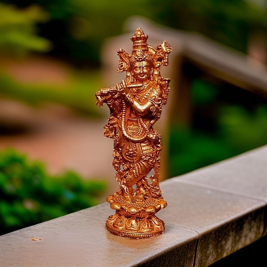 Brown Copper Idol Krishna 2.5 Inches 50 Gram, Pack Of 1 Piece