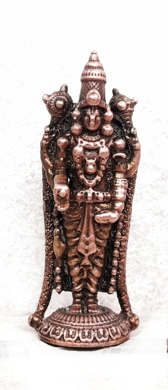 Brownish-Orange Copper Idols India, 2.5 Inches, Handmade Lord Venkateswara, 60G, Patina Antique Finish, Pack Of 1 Piece
