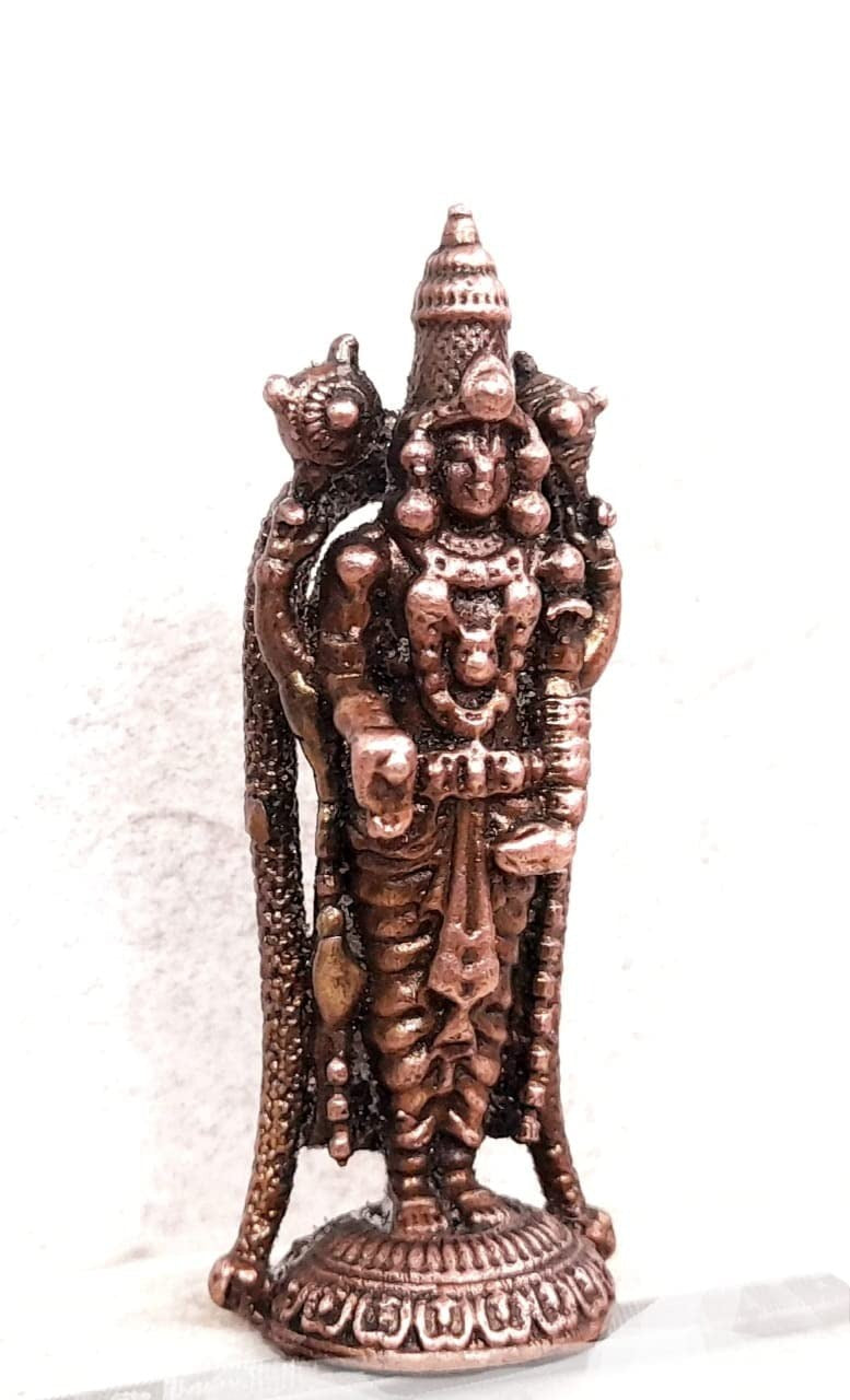 Brownish-Orange Copper Idols India, 2.5 Inches, Handmade Lord Venkateswara, 60G, Patina Antique Finish, Pack Of 1 Piece