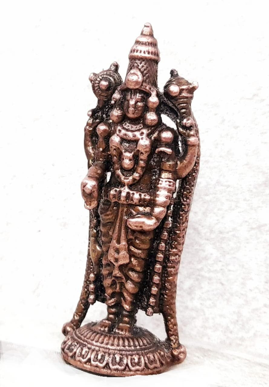 Brownish-Orange Copper Idols India, 2.5 Inches, Handmade Lord Venkateswara, 60G, Patina Antique Finish, Pack Of 1 Piece