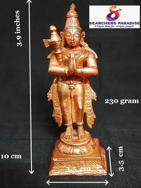 Brownish-Orange Copper Idols Indiaby 3.9Inches, Rarest Handmade Chandikeswarar, 230G, Patina Antique Finish, Pack Of 1 Piece