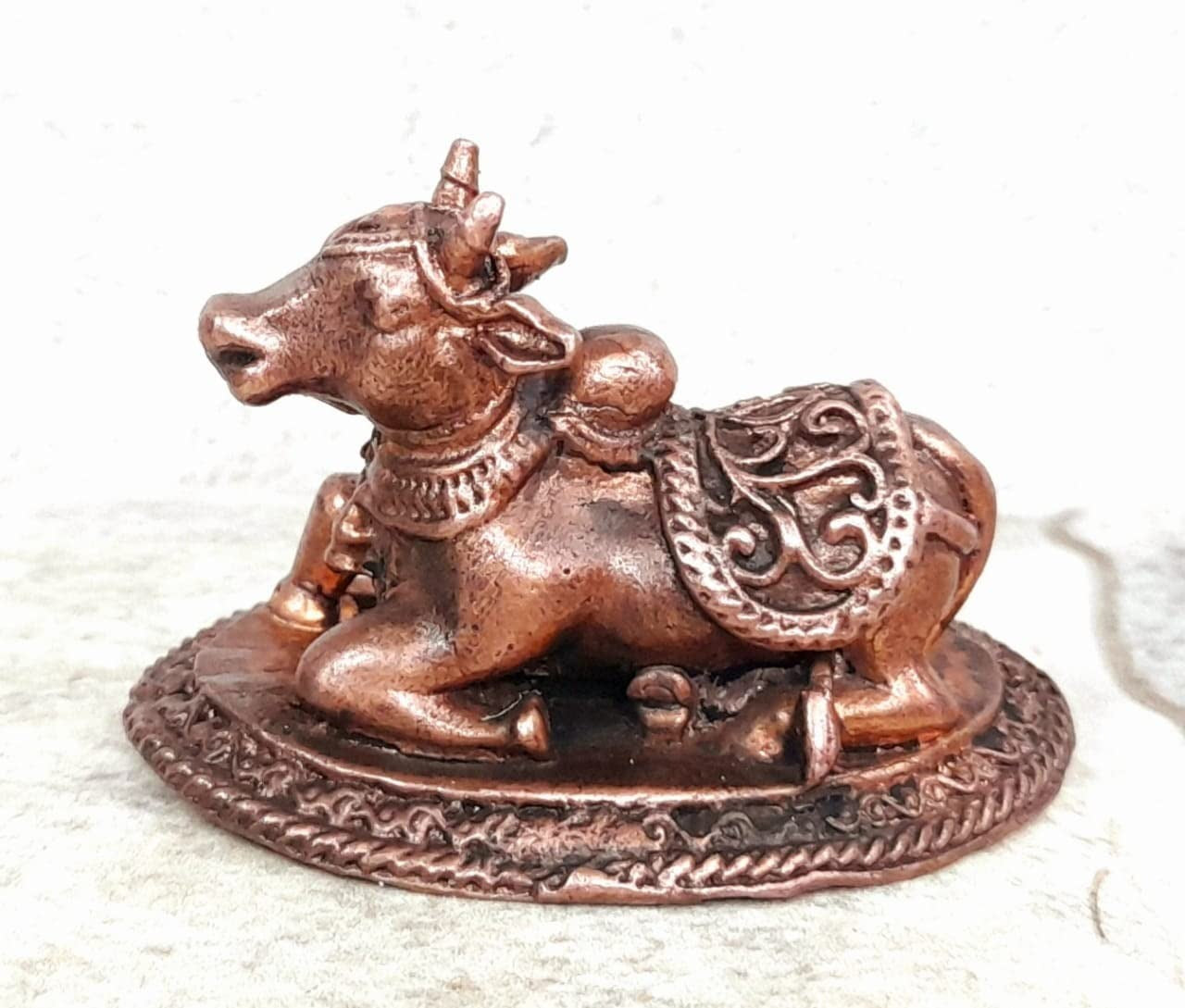 Brownish-Orange Copper Idols, 3.3 Inches, Handmade Nandhi, 80G, Patina Antique Finish, Pack Of 1 Piece