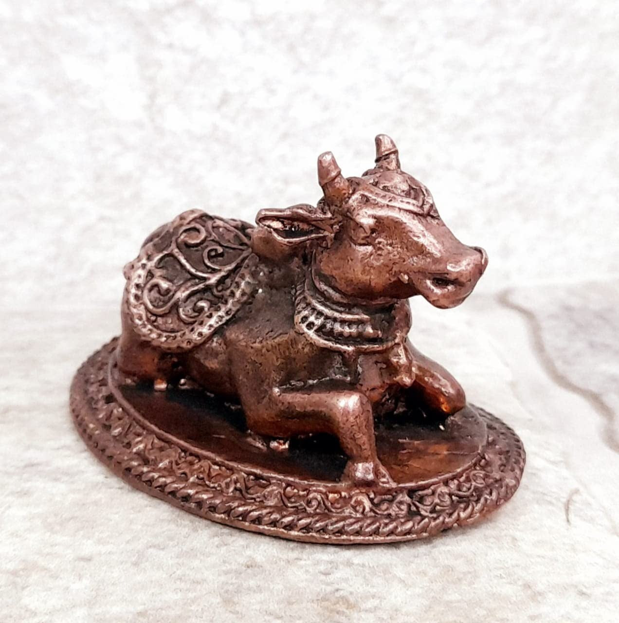 Brownish-Orange Copper Idols, 3.3 Inches, Handmade Nandhi, 80G, Patina Antique Finish, Pack Of 1 Piece