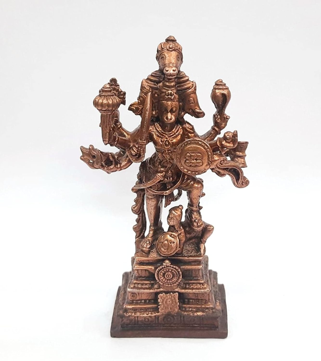 Brownish-Orange Copper Idols Of God Panchamuki Hanuman, 4.1 Inches, 296G, Patina Antique Finish, Pack Of 1 Piece