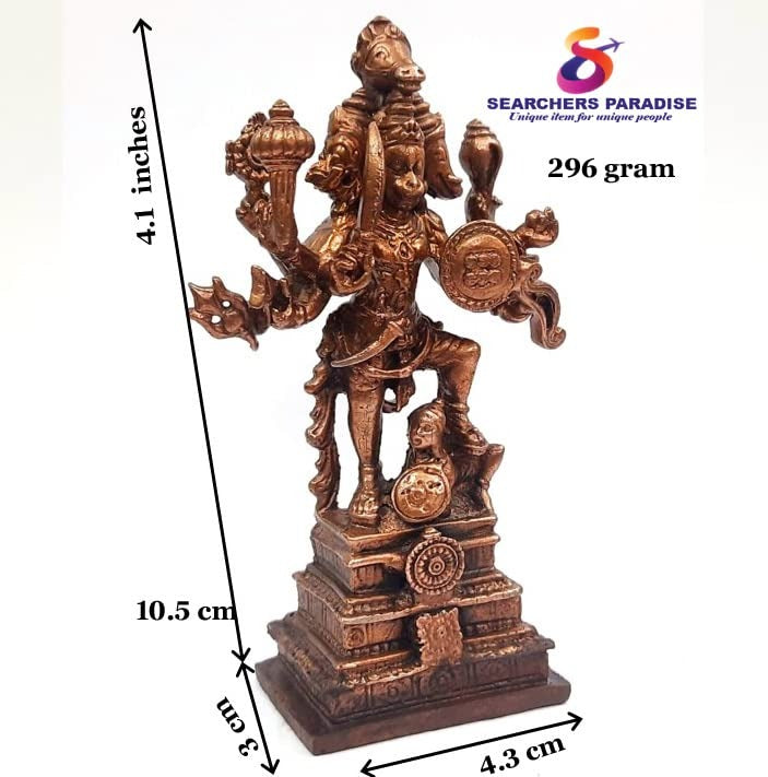 Brownish-Orange Copper Idols Of God Panchamuki Hanuman, 4.1 Inches, 296G, Patina Antique Finish, Pack Of 1 Piece
