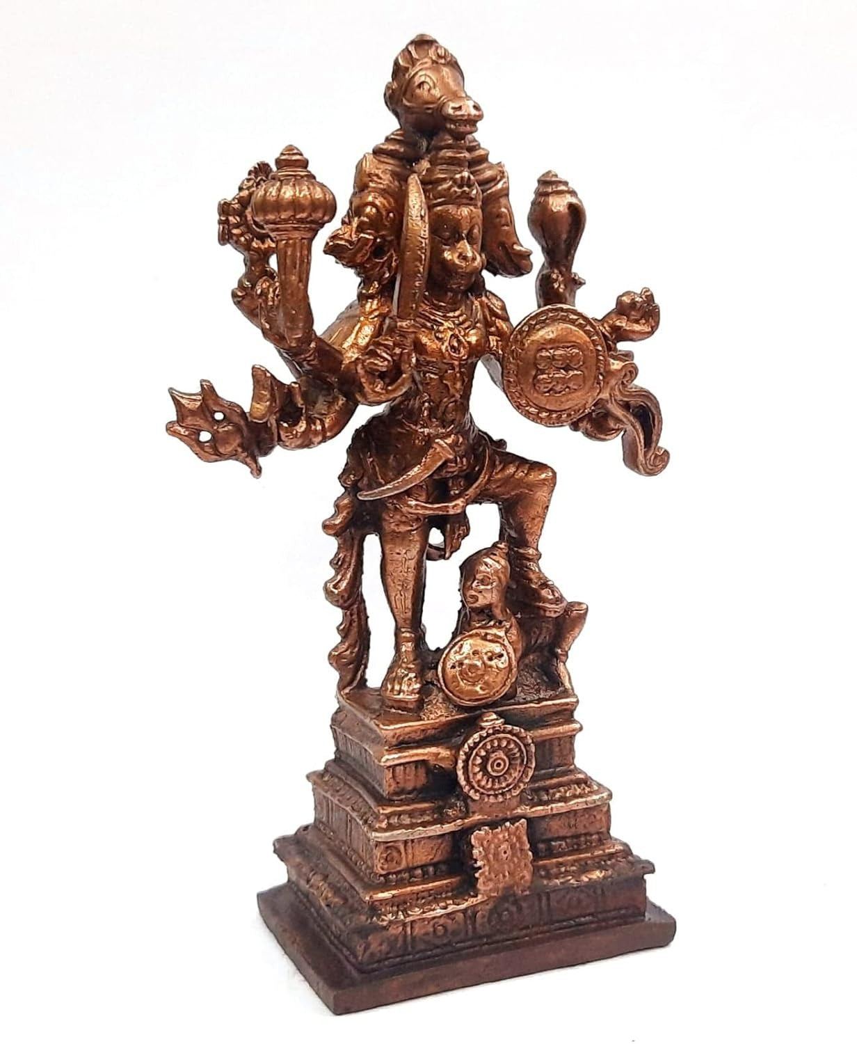 Brownish-Orange Copper Idols Of God Panchamuki Hanuman, 4.1 Inches, 296G, Patina Antique Finish, Pack Of 1 Piece